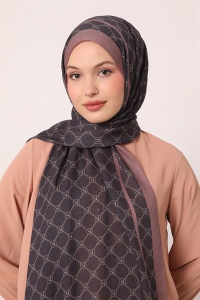Desenli İpek Şal | Koyu Mor