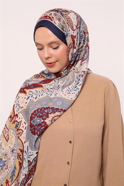 Desenli İpek Şal | Mavi