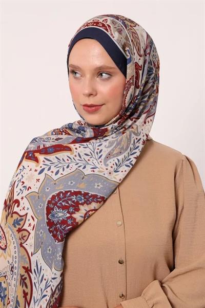 Desenli İpek Şal | Mavi