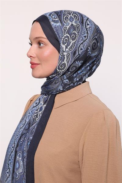 Desenli İpek Şal Mavi