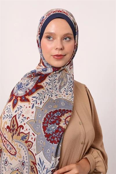 Desenli İpek Şal | Mavi