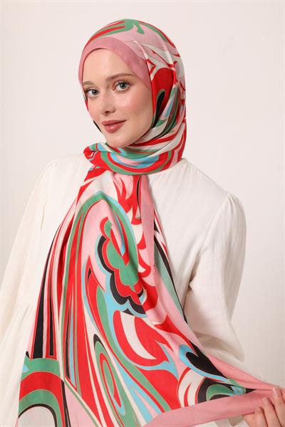 Desenli İpek Şal | Mercan Çiçeği