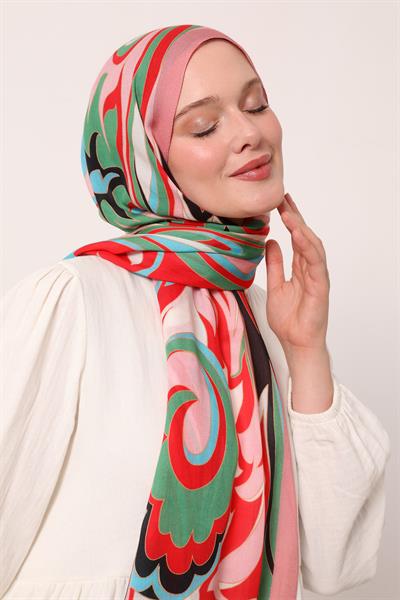 Desenli İpek Şal | Mercan Çiçeği