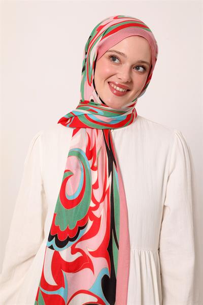 Desenli İpek Şal | Mercan Çiçeği