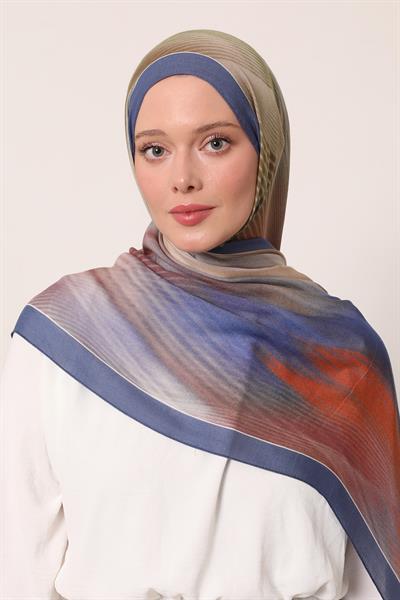 Desenli İpek Şal | Mistik Mavi