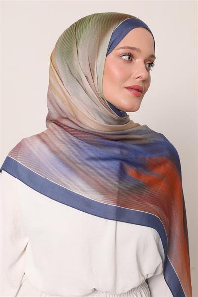 Desenli İpek Şal | Mistik Mavi