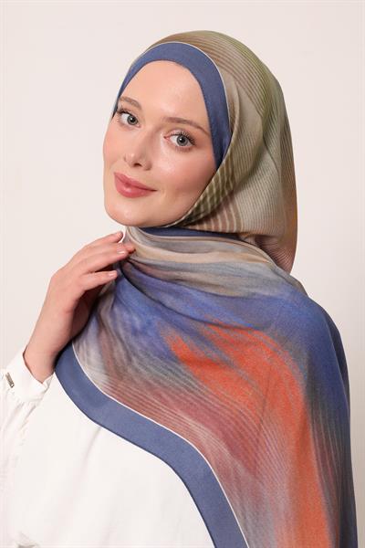 Desenli İpek Şal | Mistik Mavi