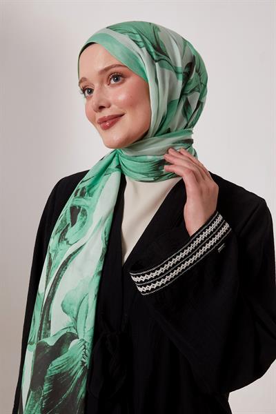 Desenli İpek Şal | Nil Yeşili Parıltısı