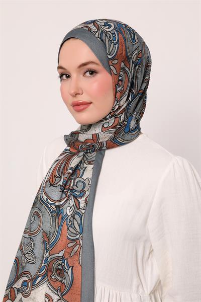 Desenli İpek Şal | Pastel Mavi