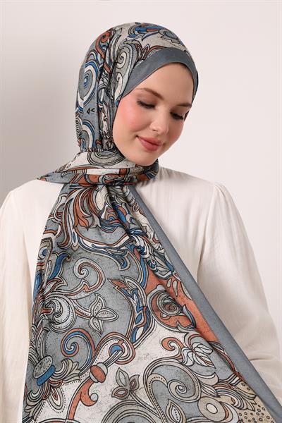 Desenli İpek Şal | Pastel Mavi