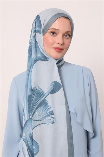 Desenli İpek Şal | Pastel Mavi