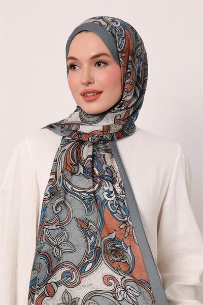 Desenli İpek Şal | Pastel Mavi