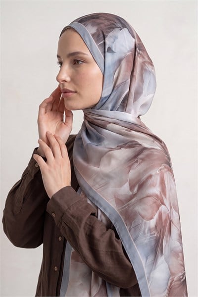 Desenli İpek Şal | Pastel Mavisi