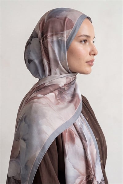 Desenli İpek Şal | Pastel Mavisi
