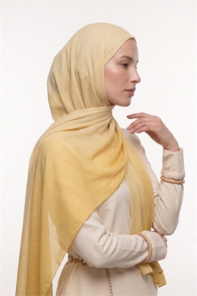 Desenli İpek Şal | Pastel Sarı