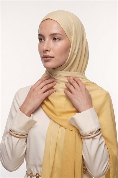 Desenli İpek Şal | Pastel Sarı