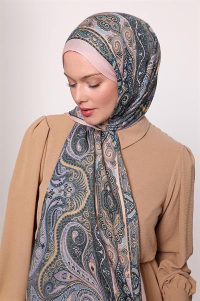 Desenli İpek Şal Pembe Mavi