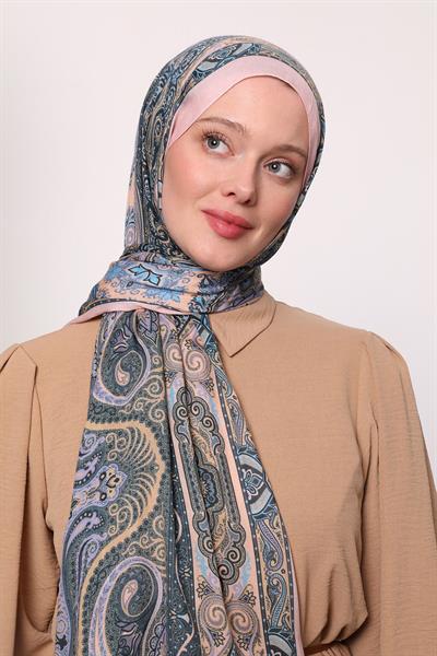 Desenli İpek Şal Pembe Mavi