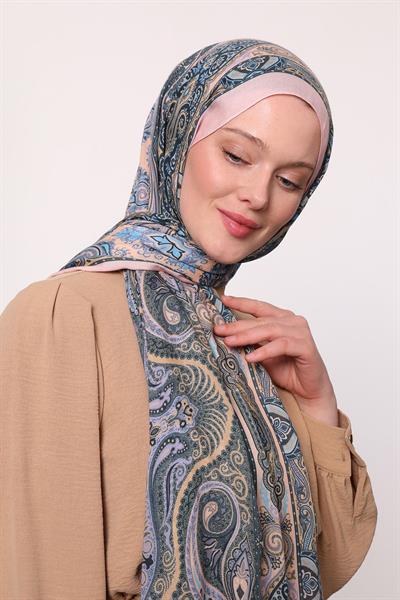 Desenli İpek Şal Pembe Mavi
