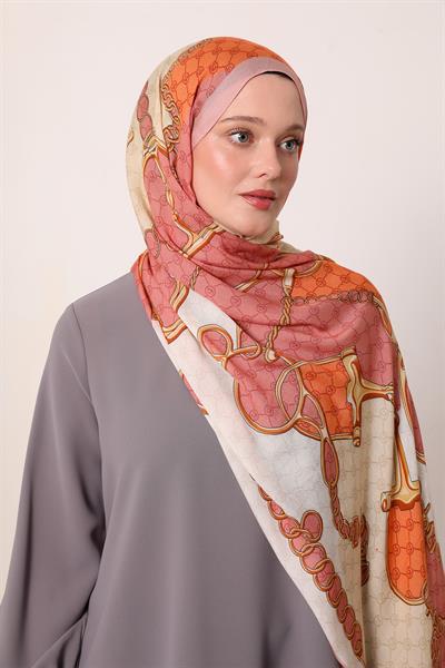 Desenli İpek Şal | Şeftali Çiçeği