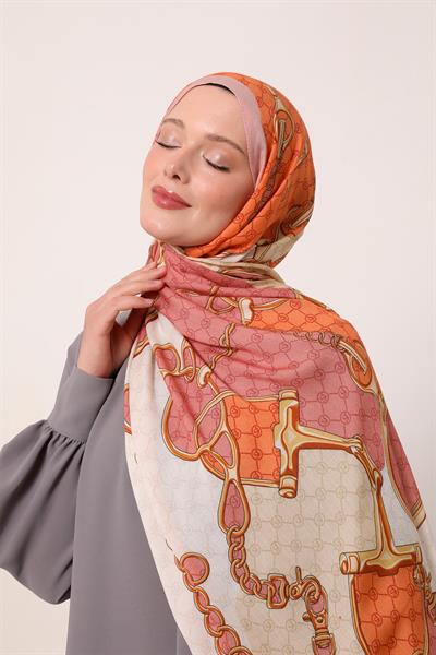 Desenli İpek Şal | Şeftali Çiçeği