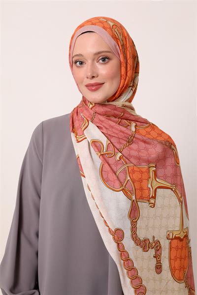 Desenli İpek Şal | Şeftali Çiçeği