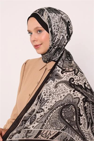 Desenli İpek Şal | Siyah