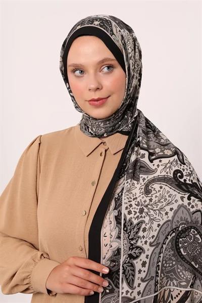 Desenli İpek Şal | Siyah