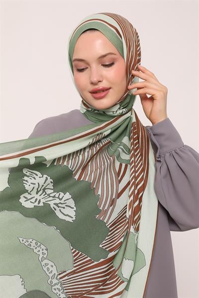 Desenli İpek Şal | Su Yeşili