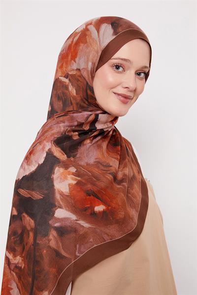 Desenli İpek Şal | Tozlu Tarçın