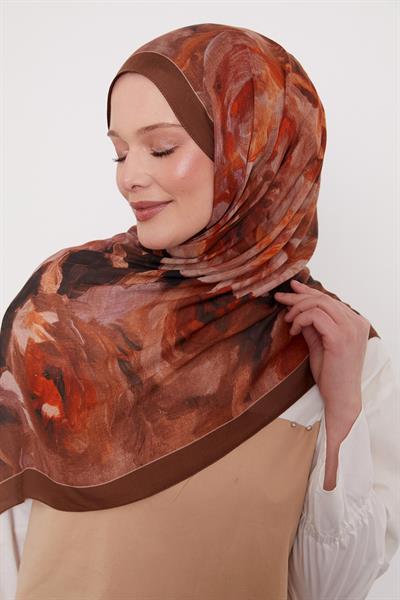 Desenli İpek Şal | Tozlu Tarçın