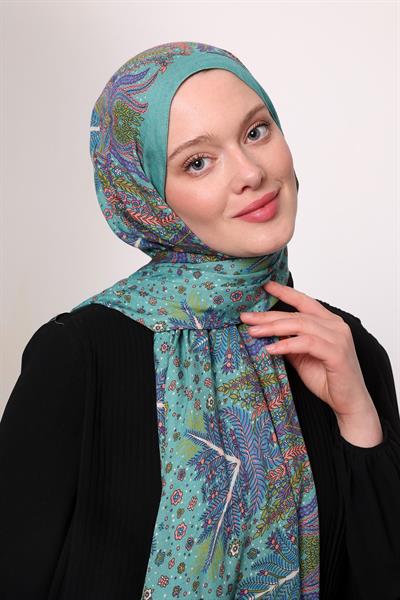 Desenli İpek Şal Turkuaz