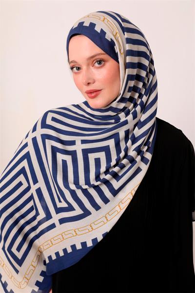 Desenli İpek Şal | Yağmur Laciverti