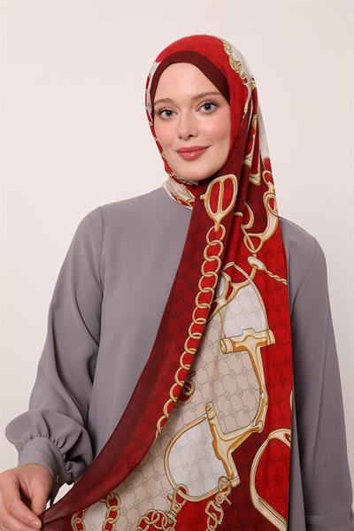 Desenli İpek Şal | Yakut Bordo