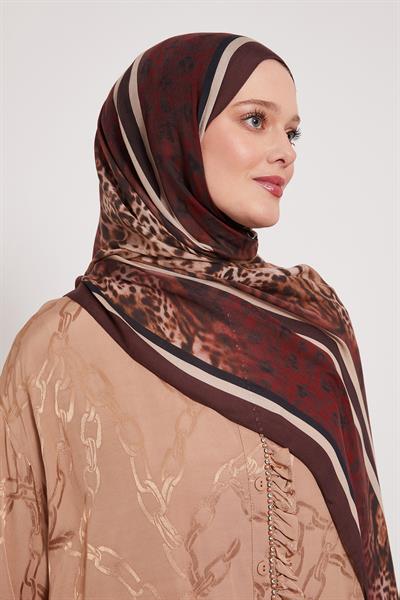 Desenli İpek Şal | Yakut Bordo