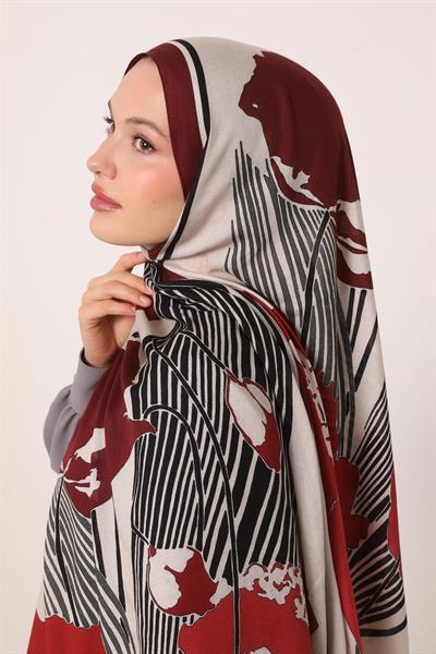 Desenli İpek Şal | Yakut Bordo
