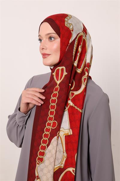 Desenli İpek Şal | Yakut Bordo