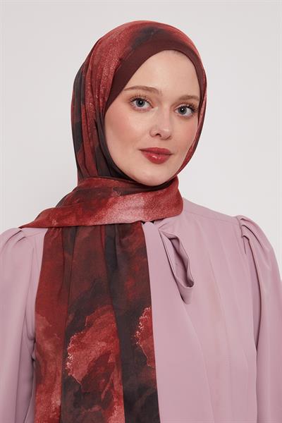 Desenli İpek Şal | Yakut Bordo