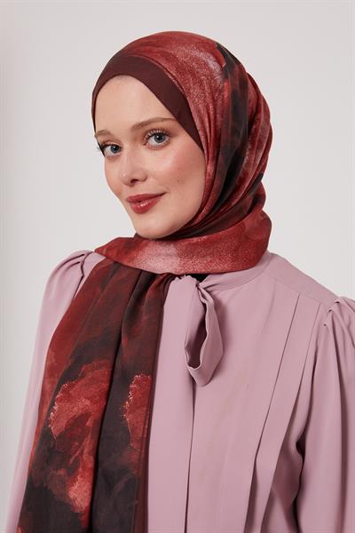 Desenli İpek Şal | Yakut Bordo