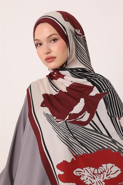 Desenli İpek Şal | Yakut Bordo