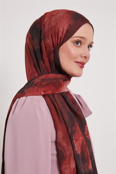 Desenli İpek Şal | Yakut Bordo