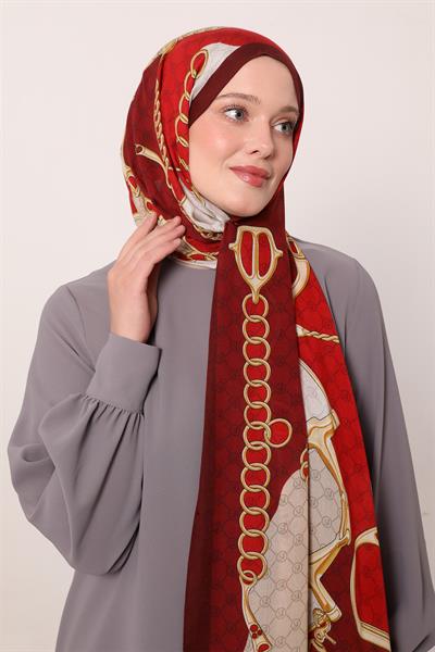 Desenli İpek Şal | Yakut Bordo