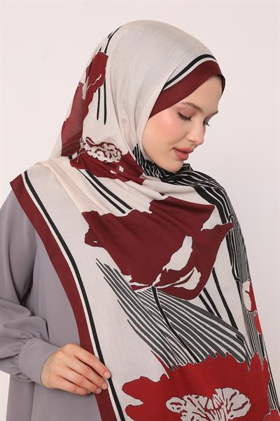 Desenli İpek Şal | Yakut Bordo