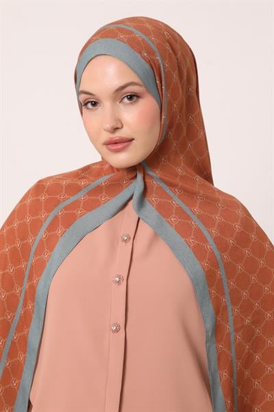 Desenli İpek Şal | Yanık Turuncu