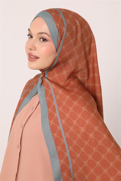 Desenli İpek Şal | Yanık Turuncu