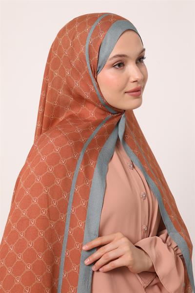 Desenli İpek Şal | Yanık Turuncu