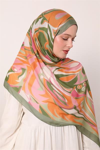 Desenli İpek Şal | Yeşilin Sessizliği