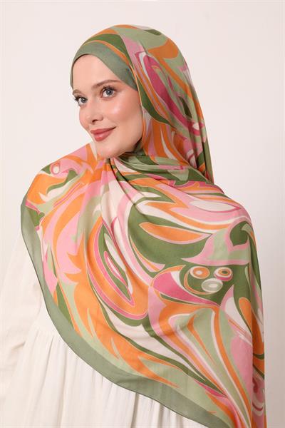 Desenli İpek Şal | Yeşilin Sessizliği