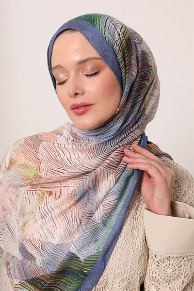 Desenli İpek Şal | Yıldızsız Mavi