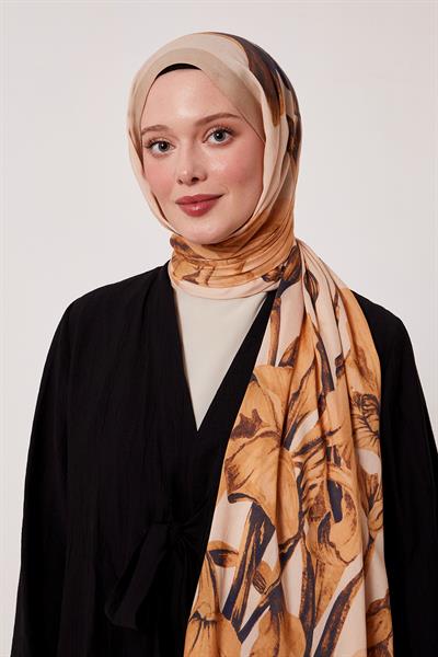 Desenli İpek Şal | Zarif Vizon